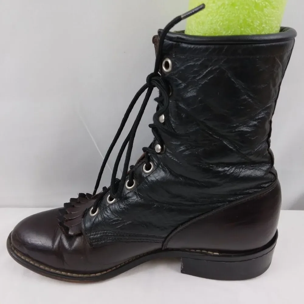 Laredo Kiltie Boots 2-Tone Black Brown Leather Lace Up Steampunk Women's 6.5 M - Picture 9 of 16